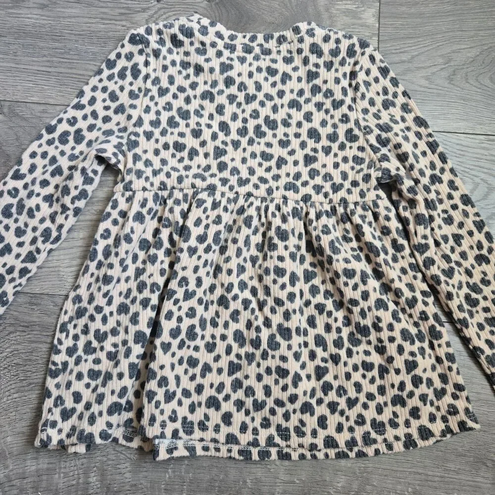 Cat & Jack Girls Ribbed Knit Peplum Shirt Leggings Set Beige Leopard Heart 4T 5T
